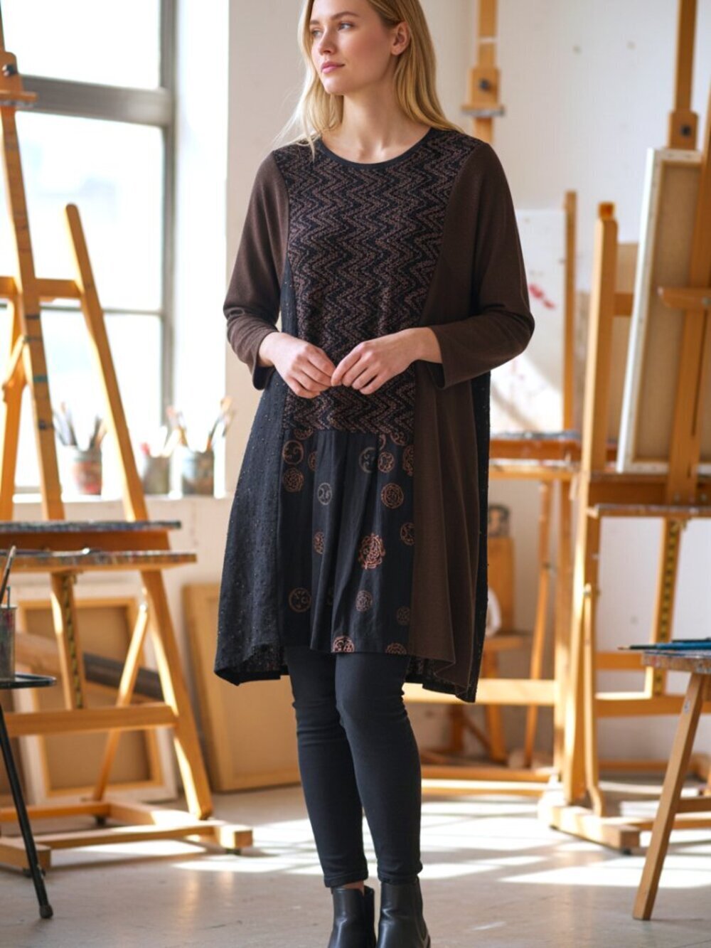 Donna Jessica Artwear Lagenlook Tunic Dress Patchwork Boho Artsy S